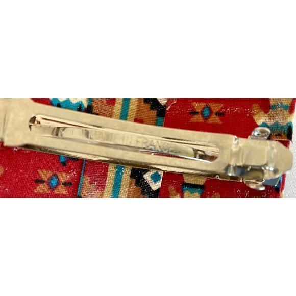 Vintage fabric covered Hair Barrette Clip made in France boho southwestern red - Picture 4 of 4